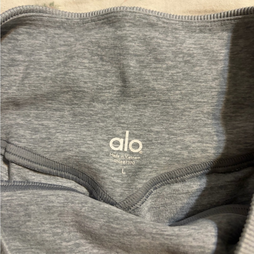 ALO Yoga High-Rise Ribbed Waist Gray Athletic Shorts - Picture 3 of 4